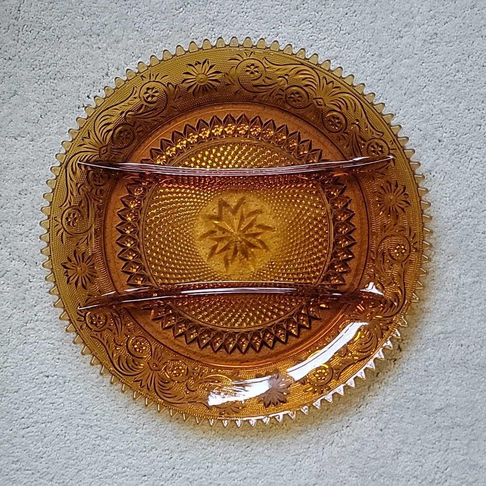 💗 INDIANA GLASS for TIARA Divided Glass Relish Dish AMBER